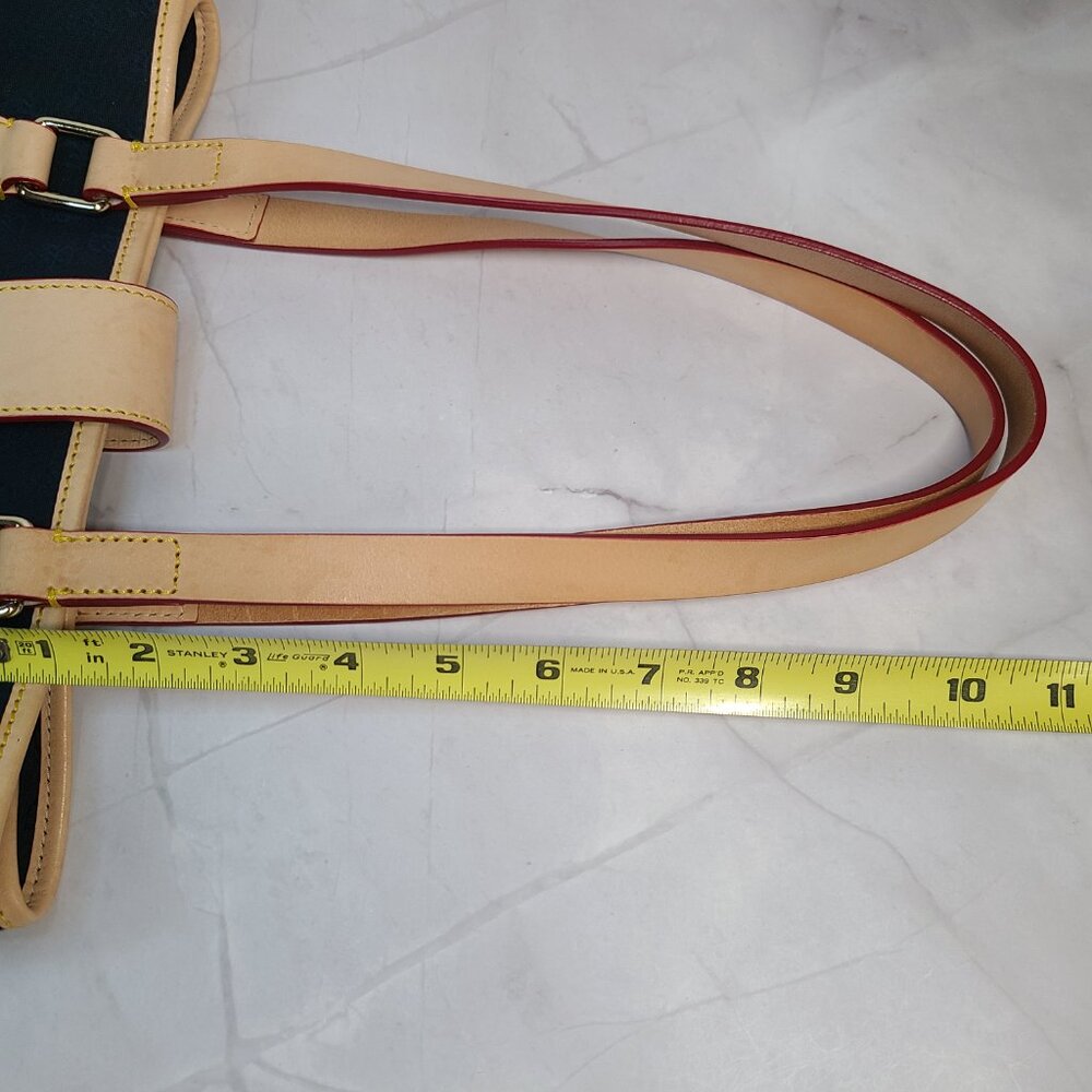 Dooney & Bourke Logo Shoulder Handbag BLACK Canvas Tan Leather Large Tote - Picture 13 of 16